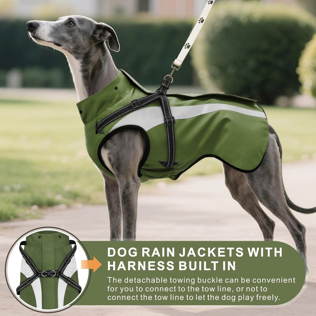 Mosucoirl large dog mackintosh displaying the leash access hole for harness attachment.