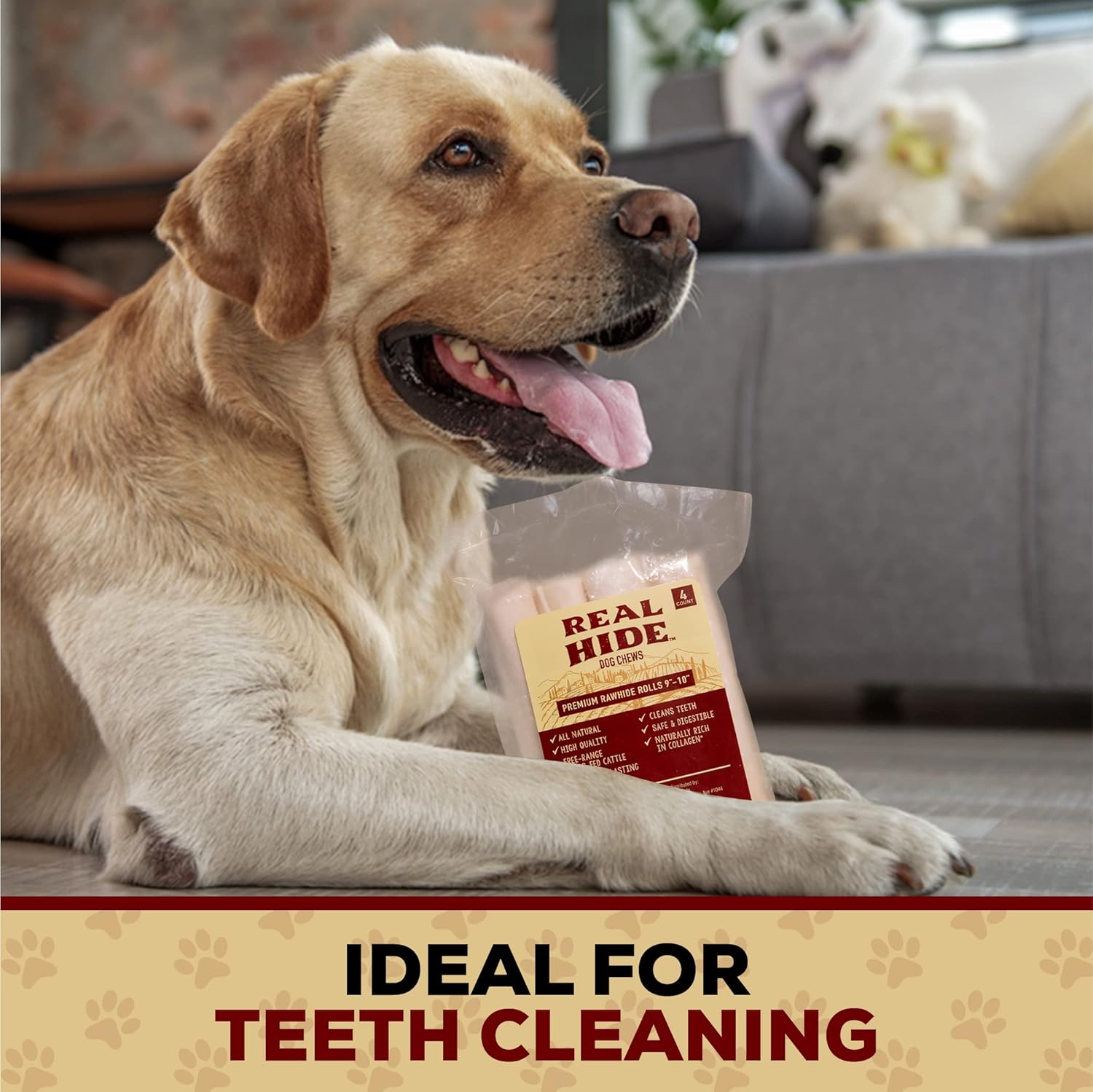 Real Hide all natural canine dental health plaque control beefhide roll chew