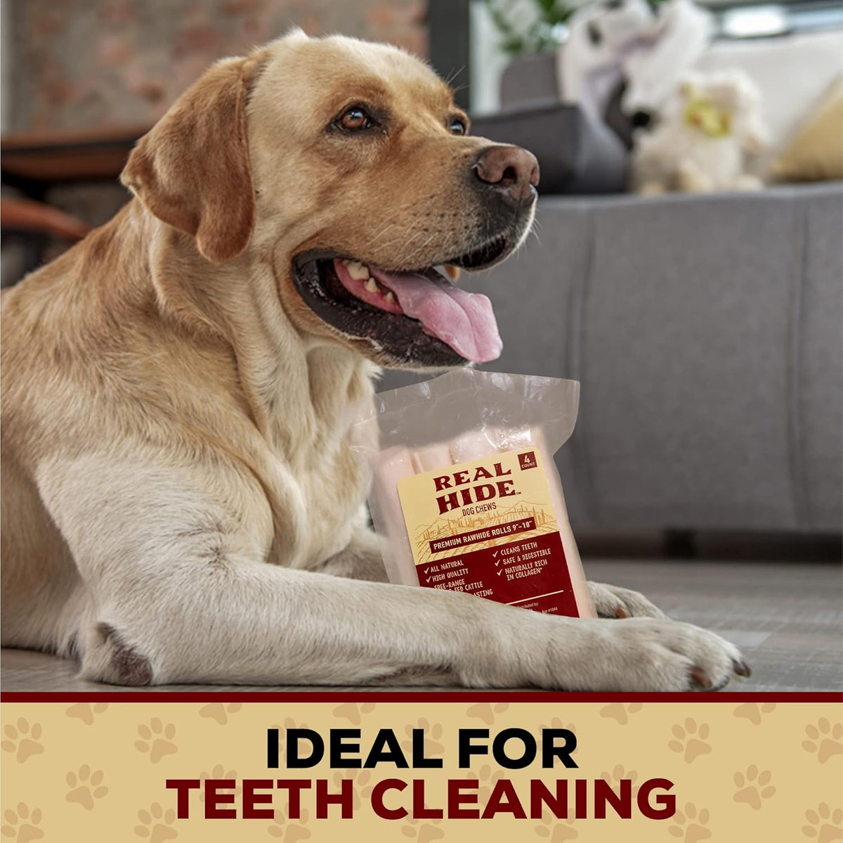 Real Hide all natural canine dental health plaque control beefhide roll chew