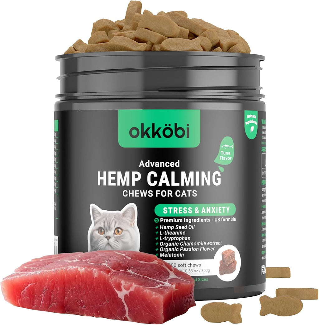 Pet parents feeding calming treats to an anxious cat