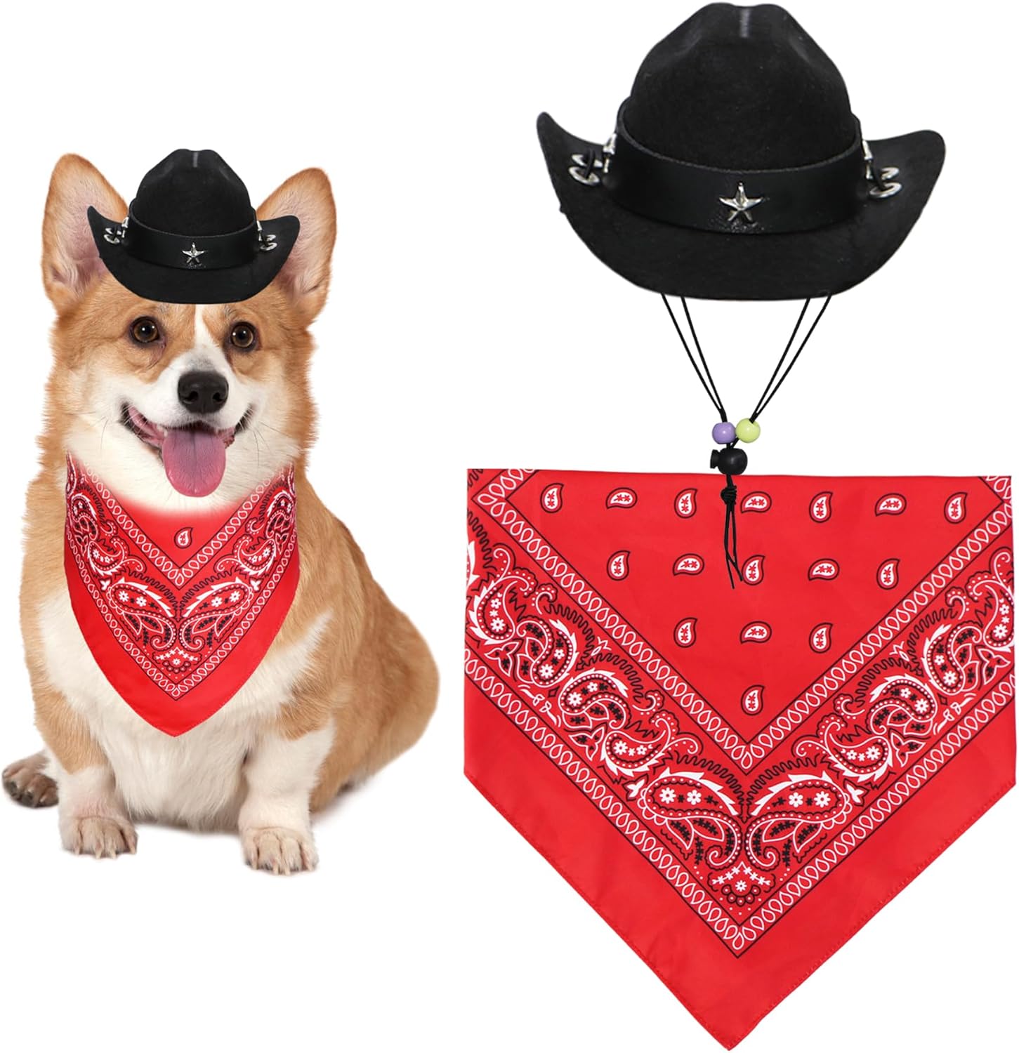 GOYOSWA Dog Halloween Costumes, Dog Cowboy Costume Halloween Pet Cowboy Hat Bandana Scarf for Small Medium Large Dogs Pets (Brown Hat & Red Bandana, Large) - Image 10