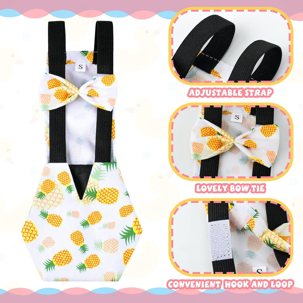 Adjustable elastic strap detail on large size chicken diaper