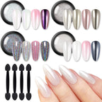 Born Pretty chrome nail powder set front view with four pots and applicators