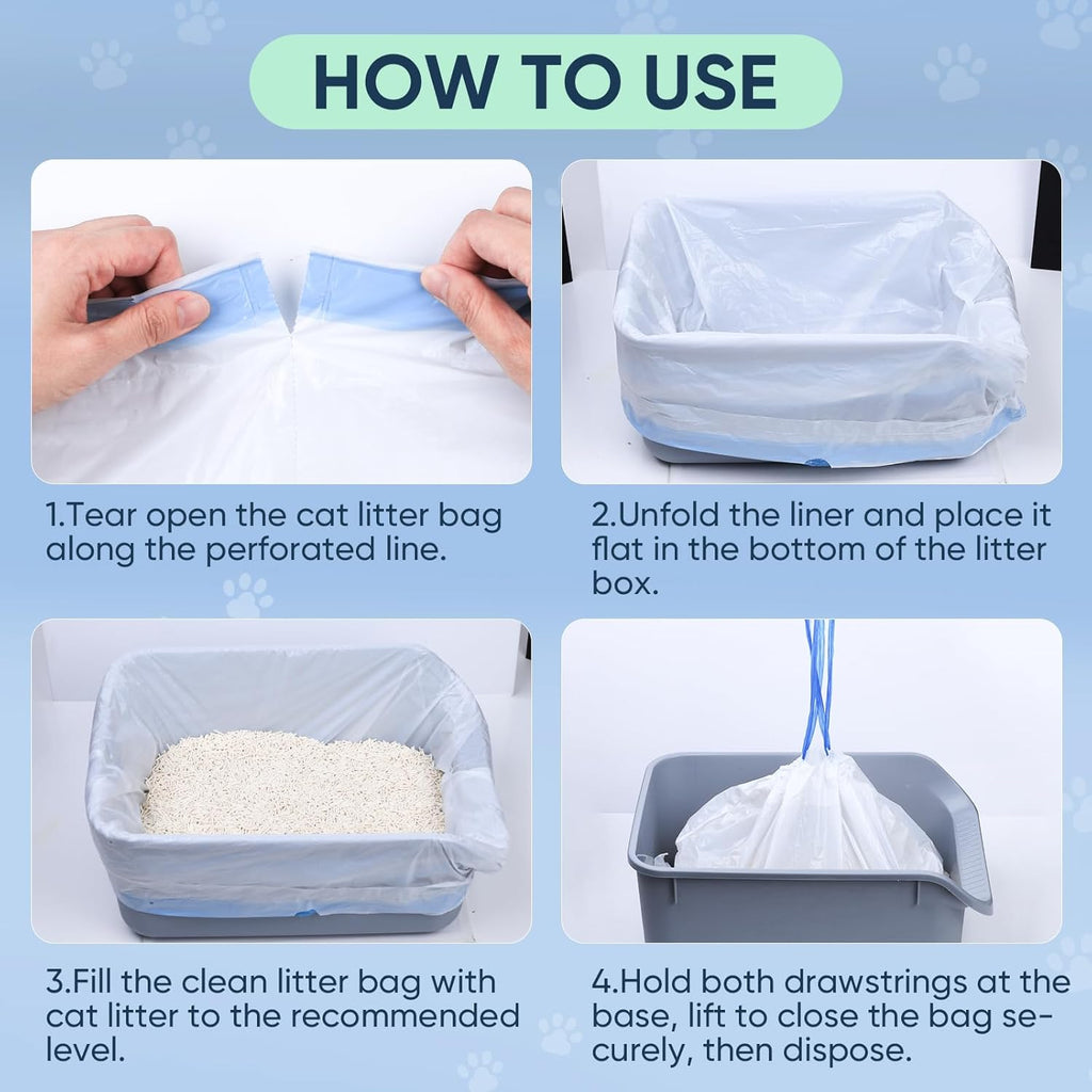 Blue and clear drawstring pet cleanup bags rolls