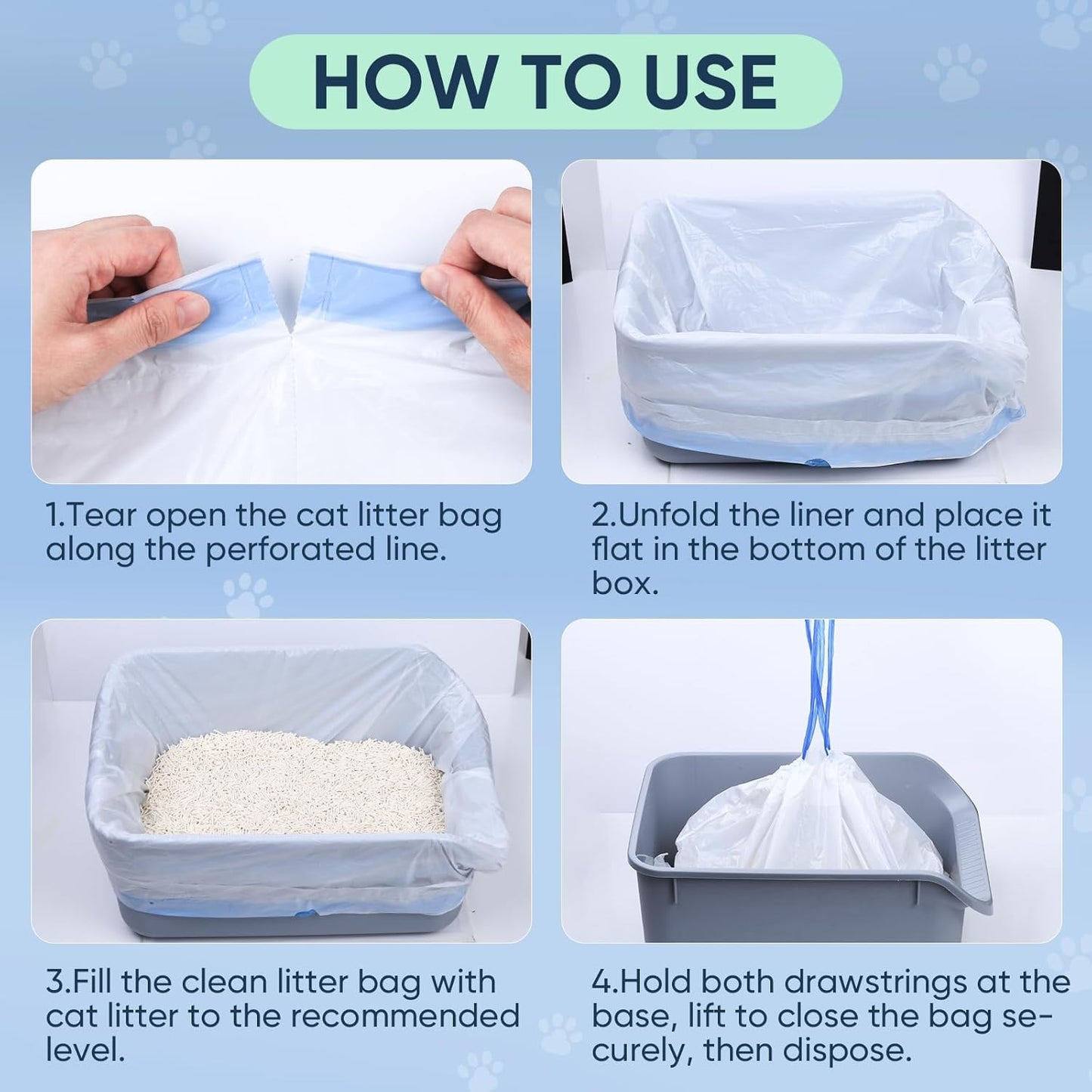 Blue and clear drawstring pet cleanup bags rolls