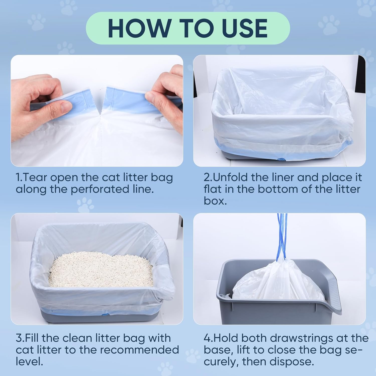 Blue and clear drawstring pet cleanup bags rolls