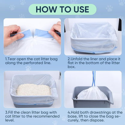 Blue and clear drawstring pet cleanup bags rolls