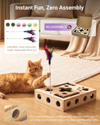 Wooden cat nail file maze box showing internal sandpaper surfaces and paw holes