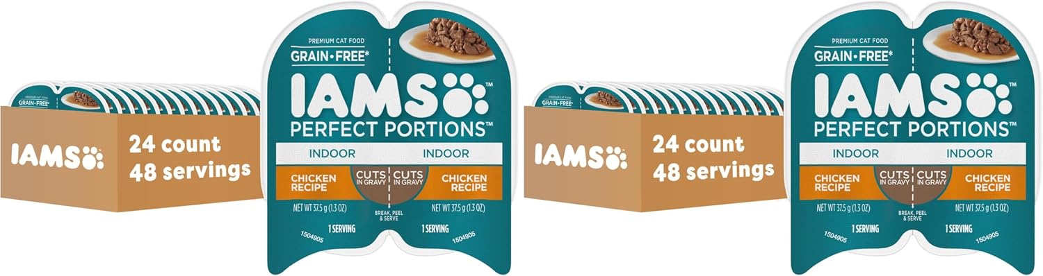 IAMS Perfect Portions Grain Free Wet Cat Food, Indoor Adult Cat Food Wet Cuts in Gravy, Variety Pack: Tuna & Salmon Recipe, 1.98 lb. (Pack of 1) Twin-Pack Trays - Image 15