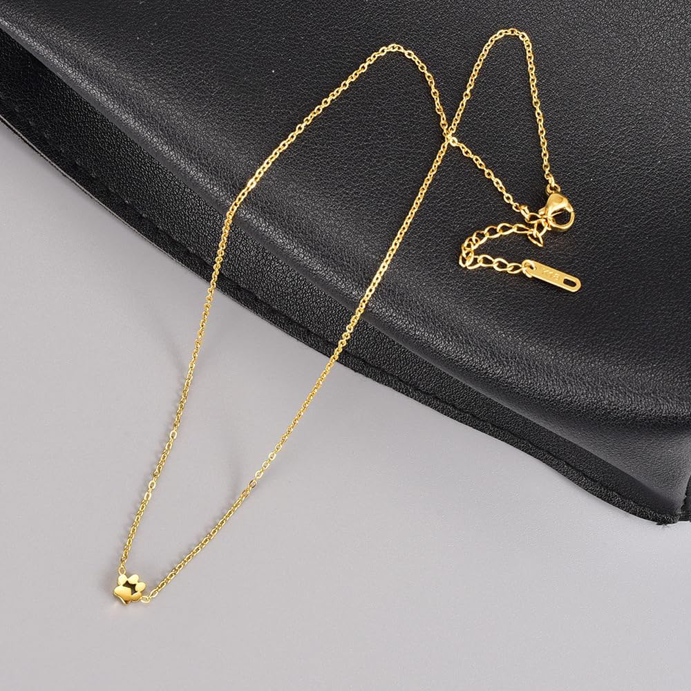 Dainty animal paw print choker chain displayed closely to highlight the high gloss polished finish
