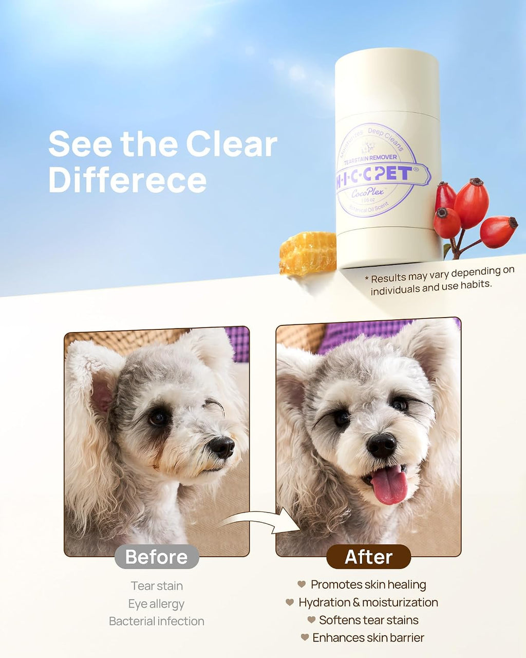Dog eye infection prevention balm for facial wrinkles and skin folds.