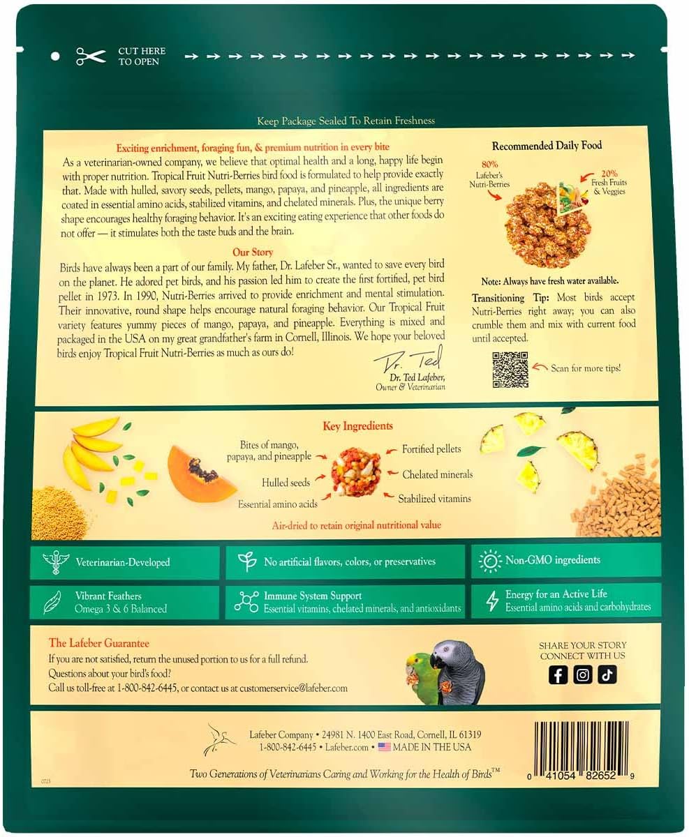 Lafeber's 3 lb bag packaging displaying real fruit pieces