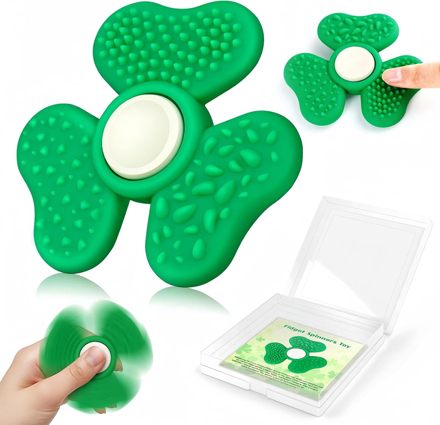 QETRABONE trefoil sensory fidget spinner green textured front view
