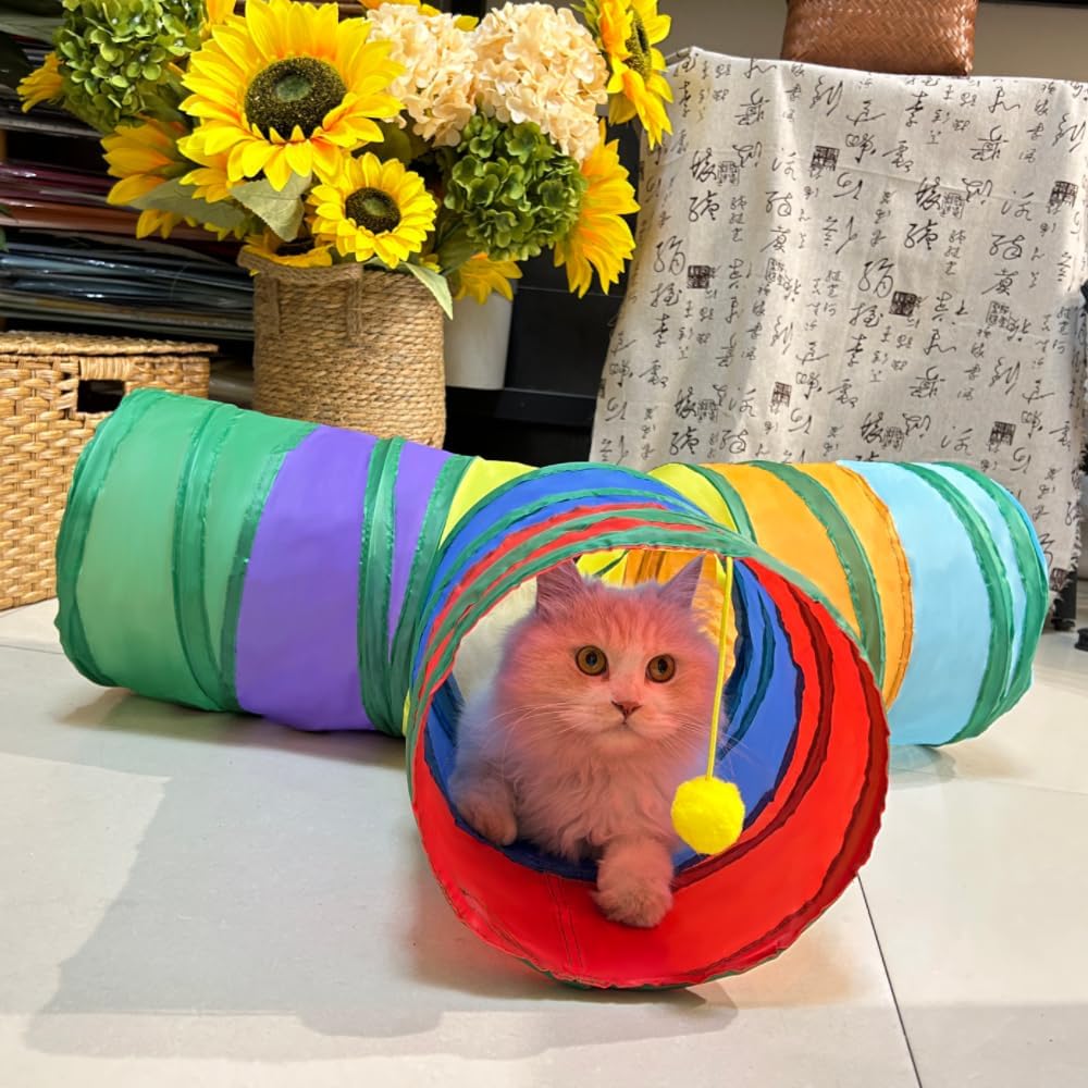 3-Way Collapsible Cat Tunnel Tube Toy Black Blue - Interactive Play Tunnel with Hanging Ball & Peek Hole for Indoor Cats, Kittens, Puppies & Rabbits | Hours of Fun & Exercise - Image 12