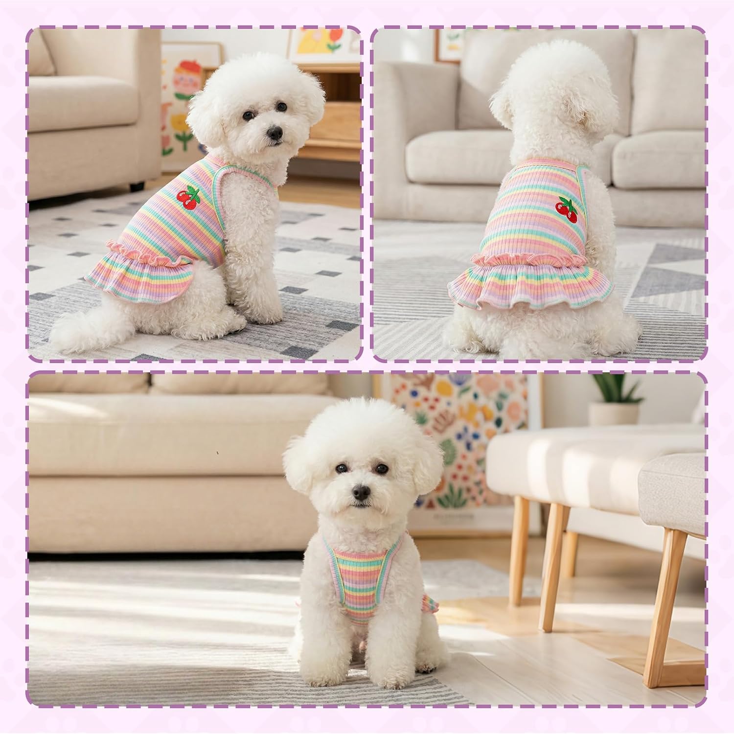 Side view of cherry print dog dress for small breeds
