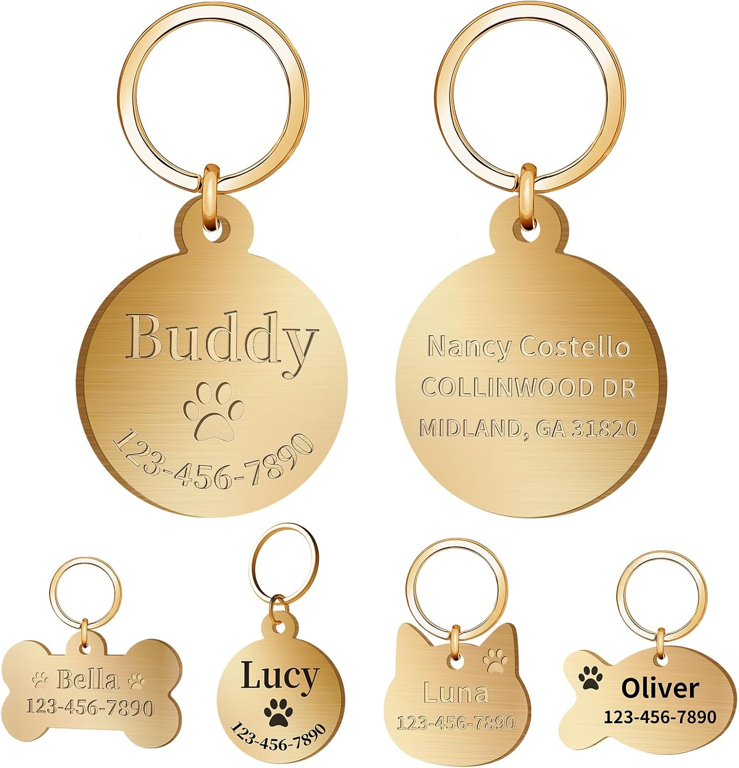 Personalized Dog Tags for Pets, Custom Solid Brass ID Tag for Dogs Cats, Deep Engraved Name Collar Tag, Durable Rust-Resistant (Bone) - Image 9