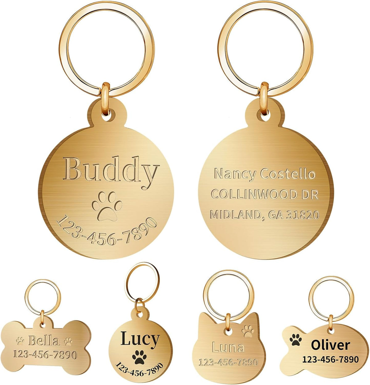 Personalized Dog Tags for Pets, Custom Solid Brass ID Tag for Dogs Cats, Deep Engraved Name Collar Tag, Durable Rust-Resistant (Bone) - Image 9