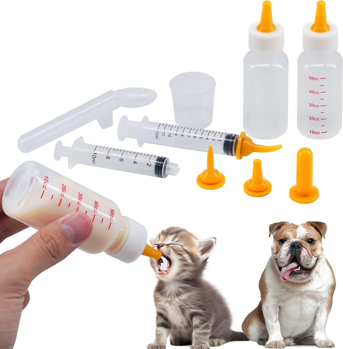 YeulYuuri pet feeding bottle and syringe set front view showing complete newborn nursing kit components.