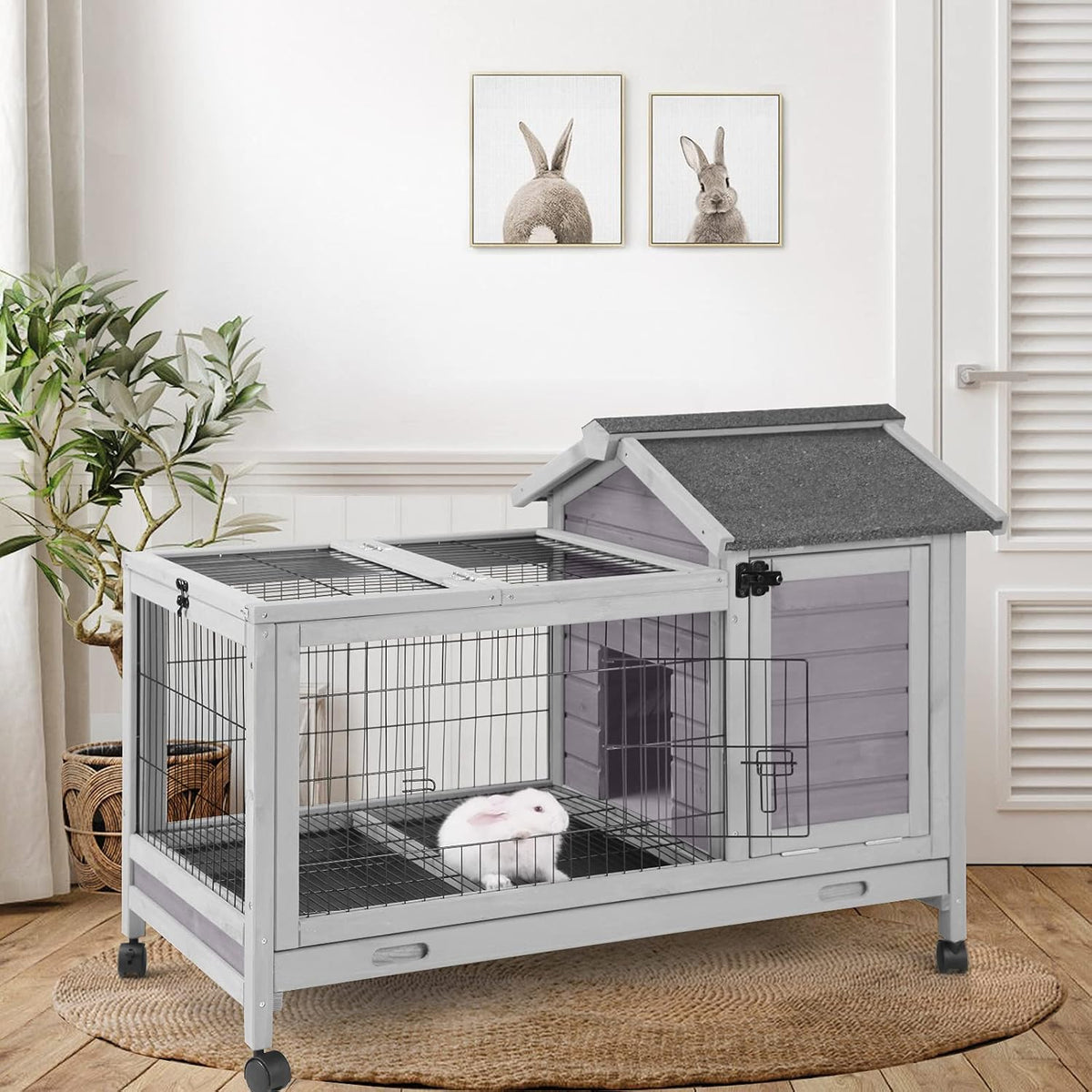 Rabbit Hutch Indoor Outdoor Rabbit Cage Bunny Cage with Run,No Leak Pull Out Tray,Wire Fence - Image 1