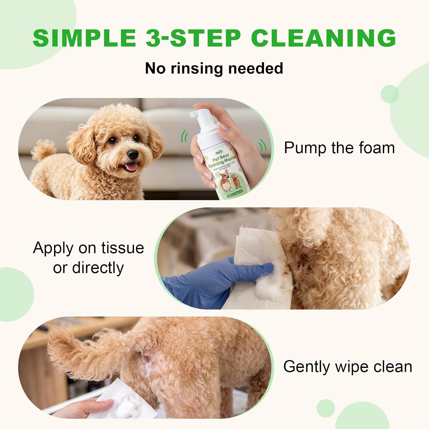Pet Anal Gland Cleaner & Dog Butt Wash Mousse - No-Rinse Deodorizing Foam for Dogs & Cats - Deep Cleansing for Itchy Scooting, Fishy Odors & Sticky Mess - Image 9