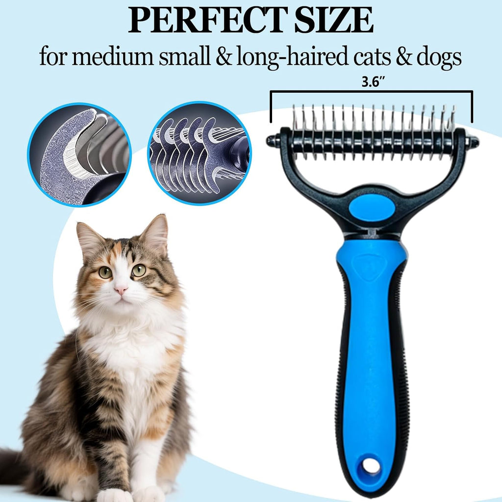 Close up of the dual sided teeth design for dematting and deshedding cats and dogs