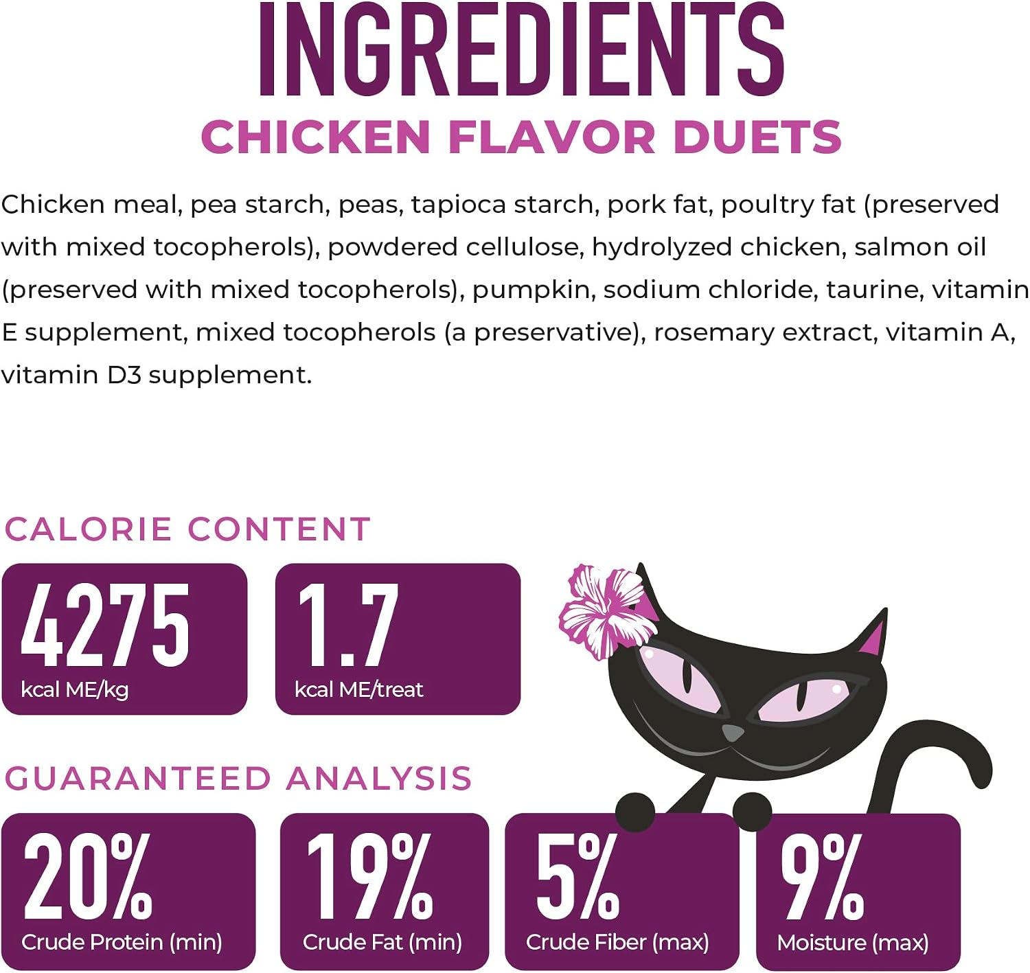 Tiki Cat Duets chicken pork and salmon flavor cat treats ingredients label