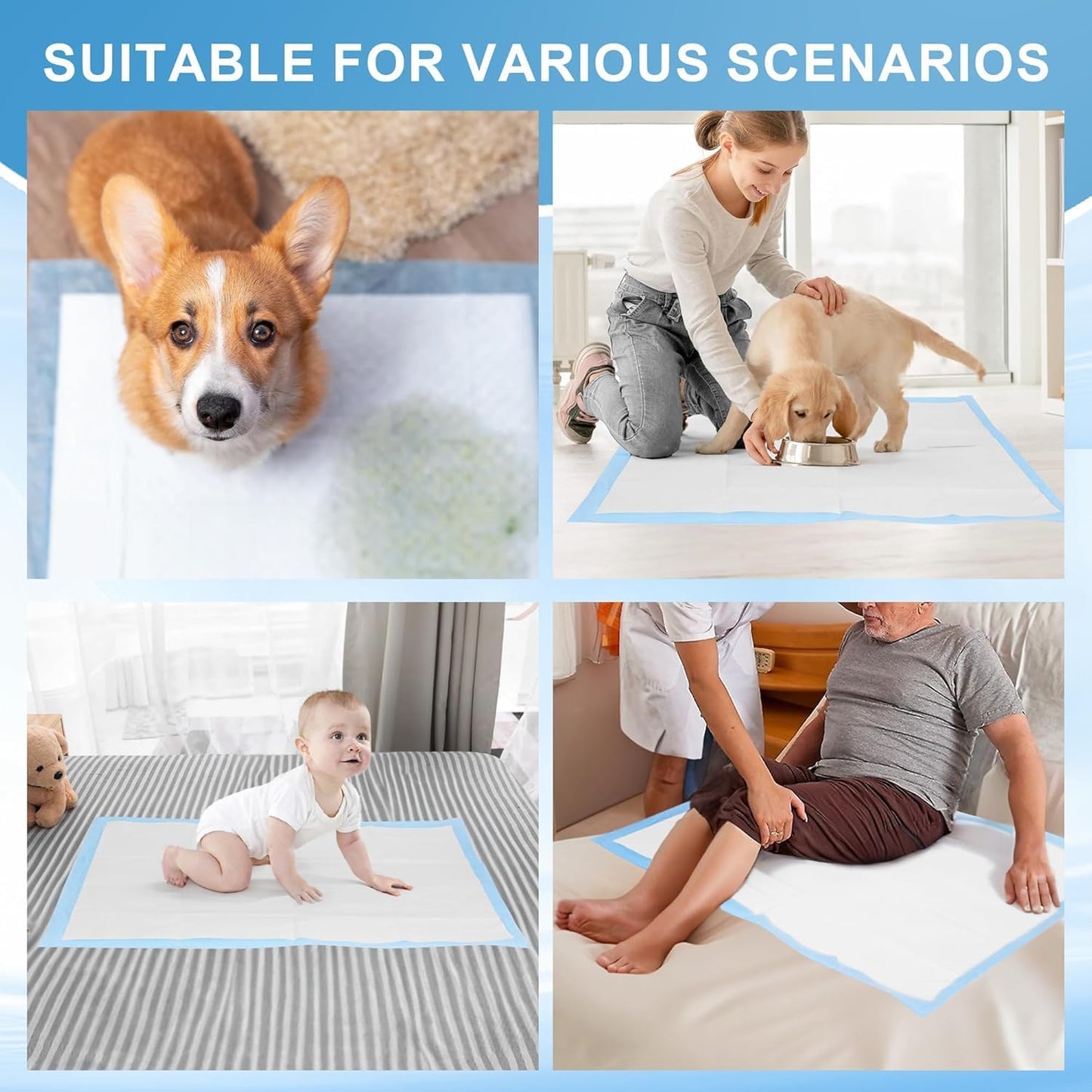 Thick disposable pet underpads by CAHUDIKIC used inside a dog playpen.