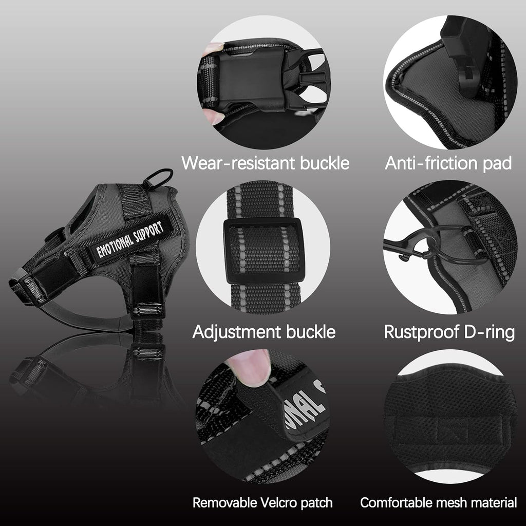 Black voopet emotional support animal harness with removable tags side view