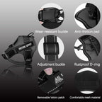 Black voopet emotional support animal harness with removable tags side view