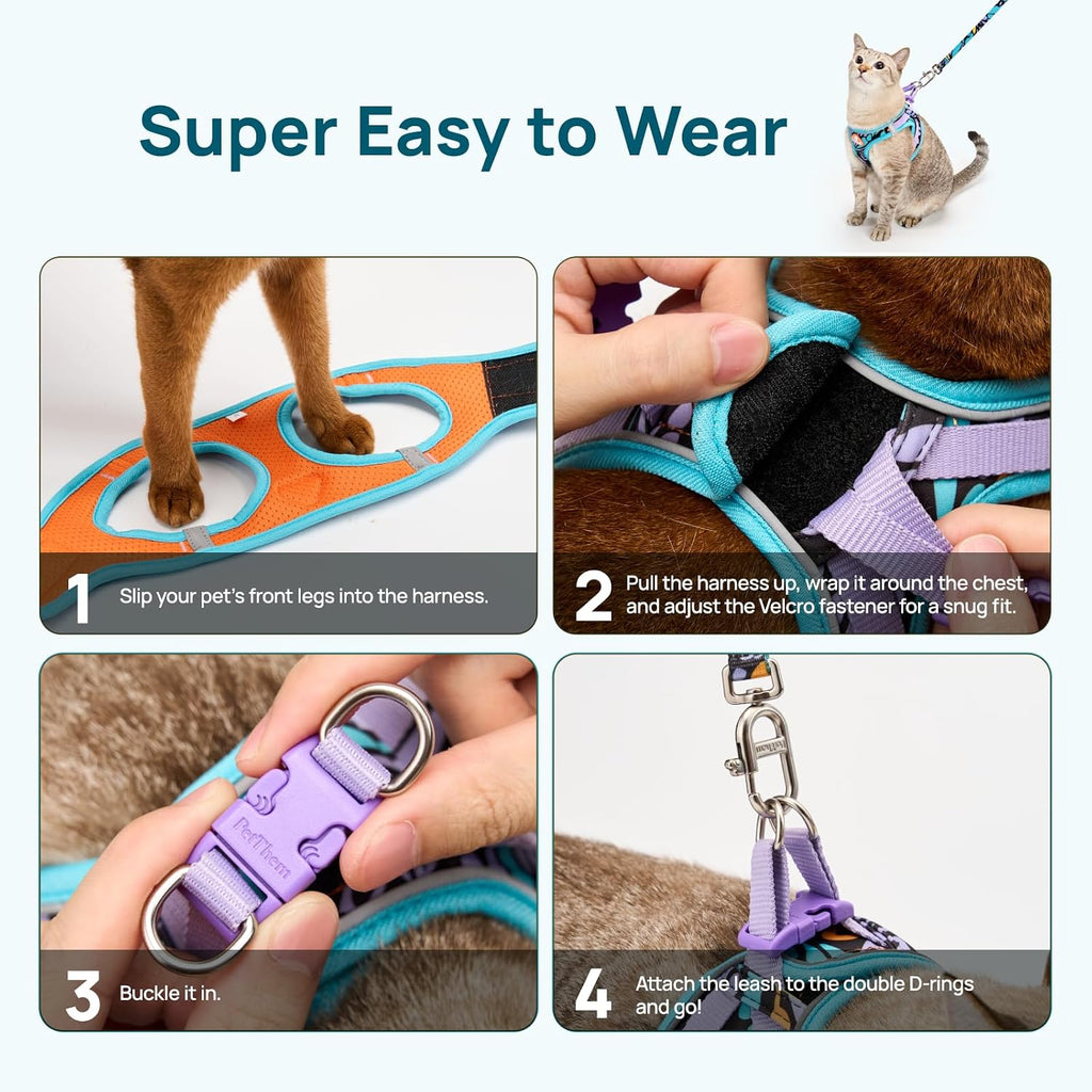 PetThem escape proof vest harness side view on a cat.