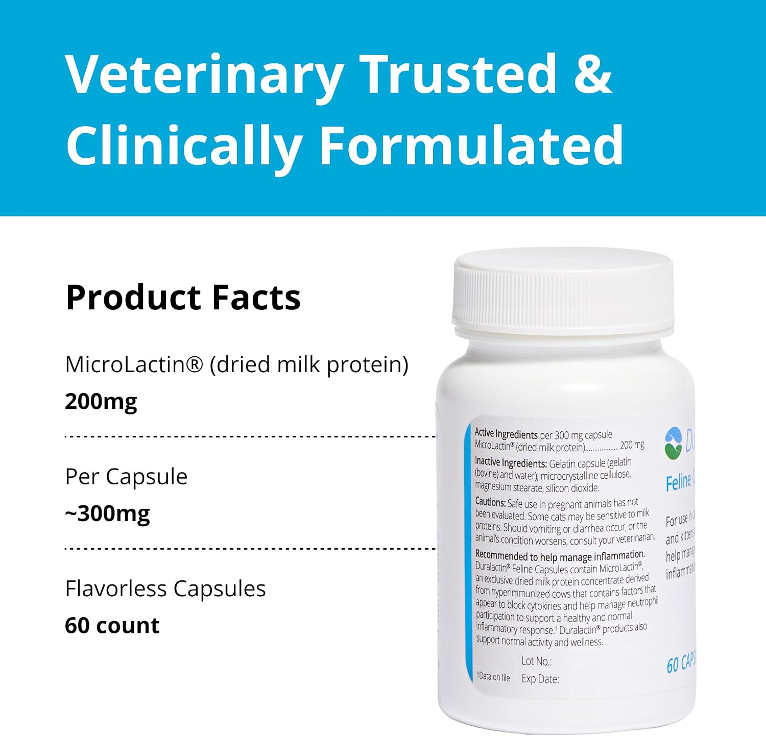 Close up of Duralactin Feline joint supplement bottle