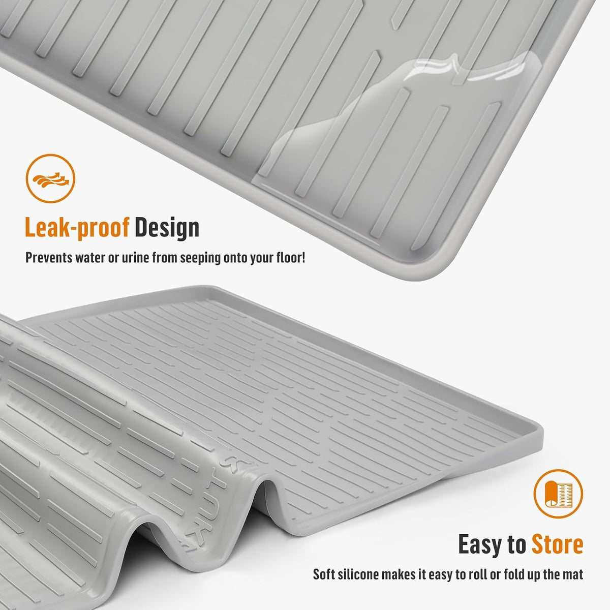 A domestic cat stepping onto the soft non slip Bartuke silicone mat after using the box.