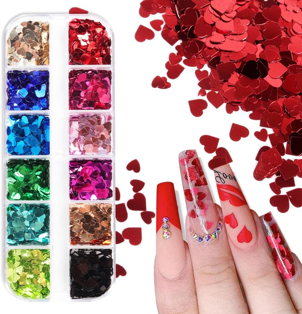 Usukusi heart glitter sequins set with 12 colors in storage case