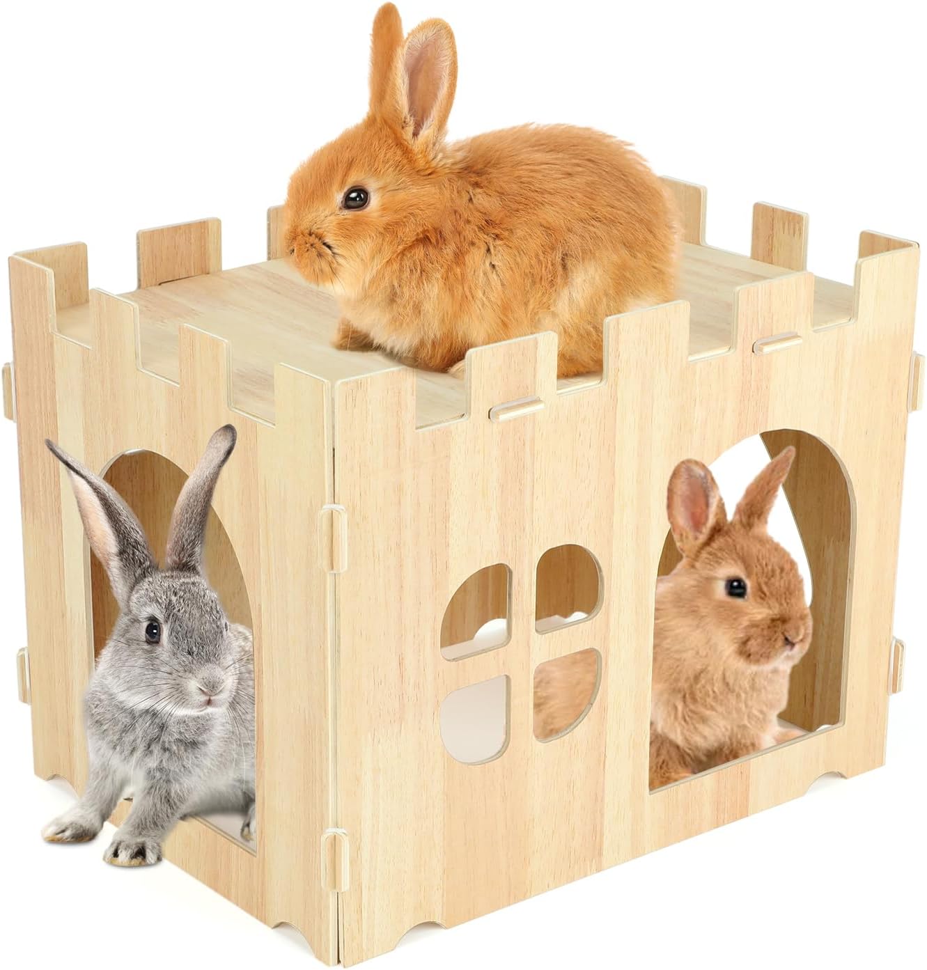 BWOGUE Large Wooden Rabbit House and Hideouts Bunny Castle Detachable Small Animal Play Hideaway Rabbit Hideout Cage Accessories for Indoor Adult Rabbit Guinea Pig Chinchilla Habitat - Image 1