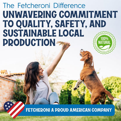 Authentic Fetcheroni USA imported natural pet treats product display