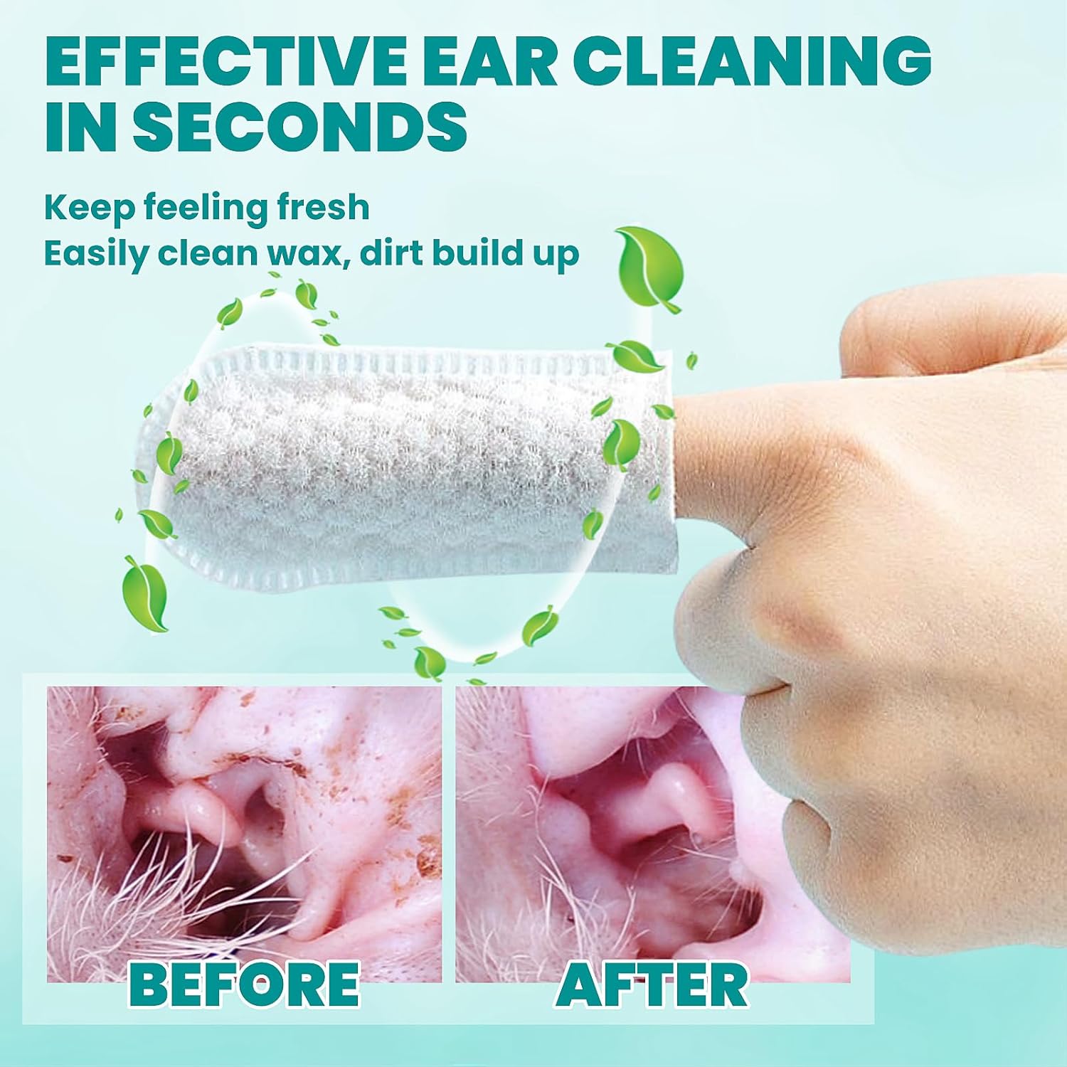 Person using Meduwedu finger wipe on a cat ear