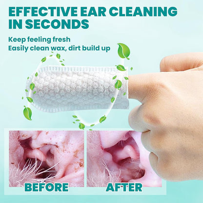Person using Meduwedu finger wipe on a cat ear