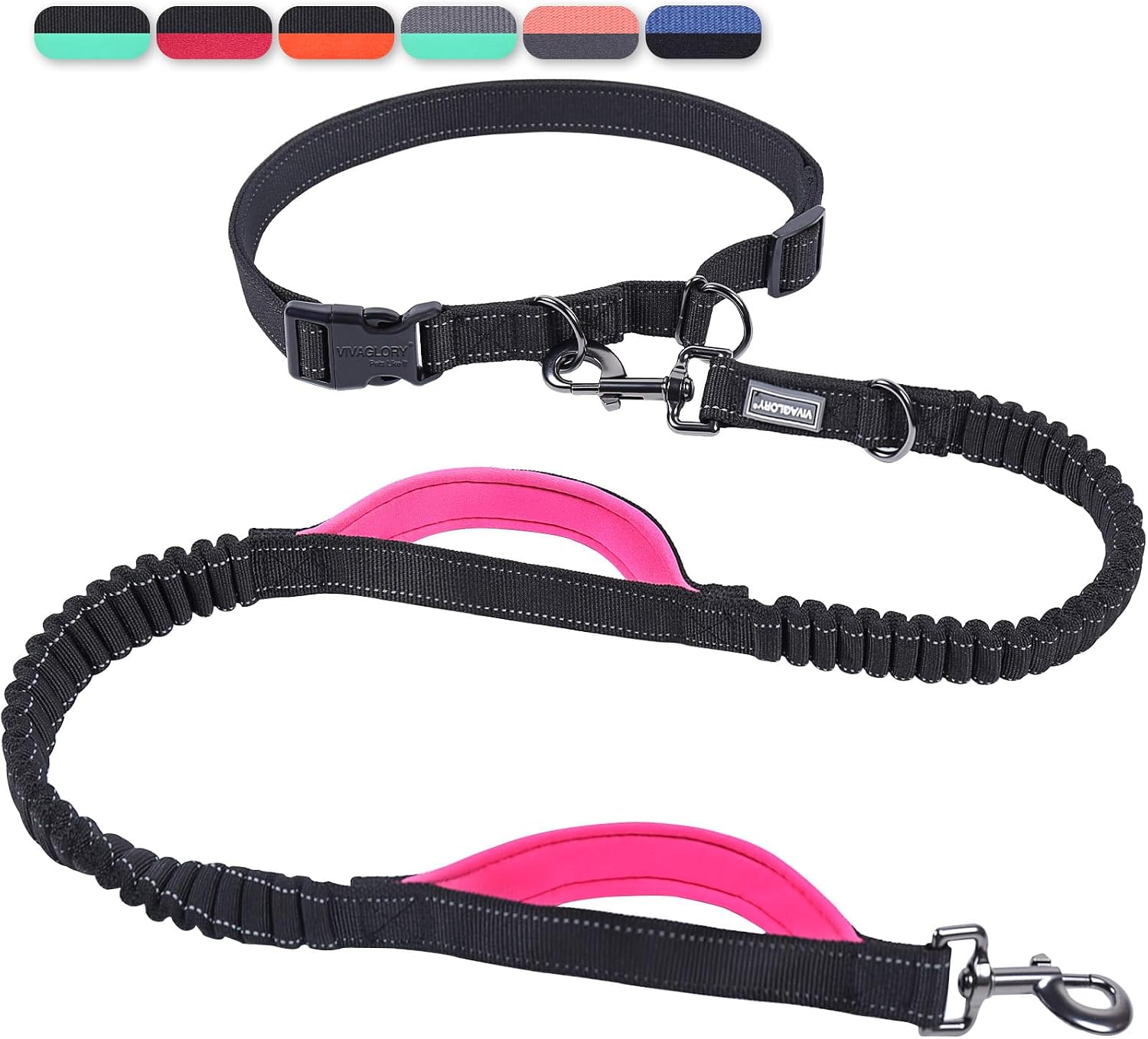Vivaglory hands free dog leash with pink and black bungee