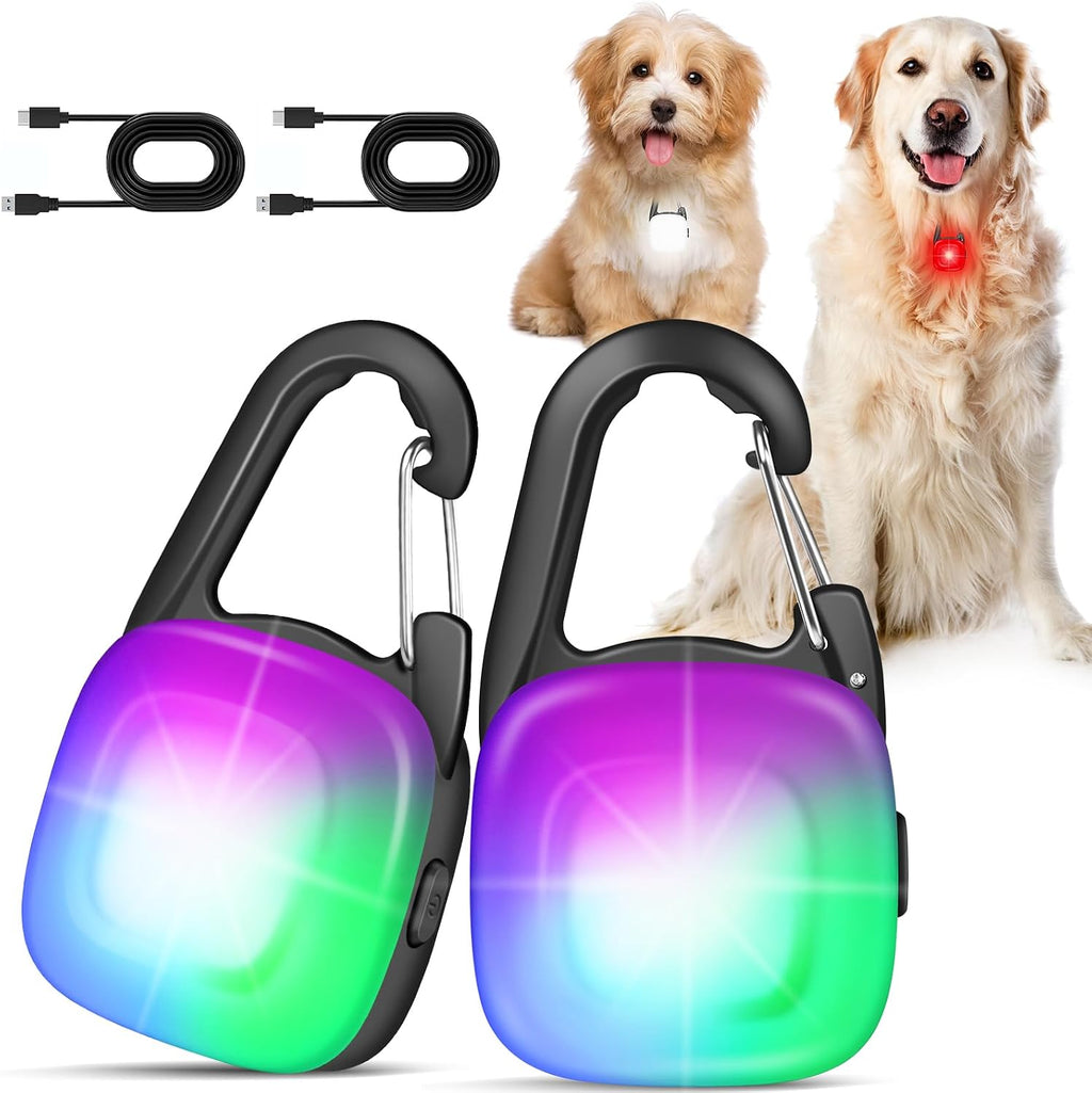 POEEY rechargeable dog lights for night walking front view showing the clip on attachment.