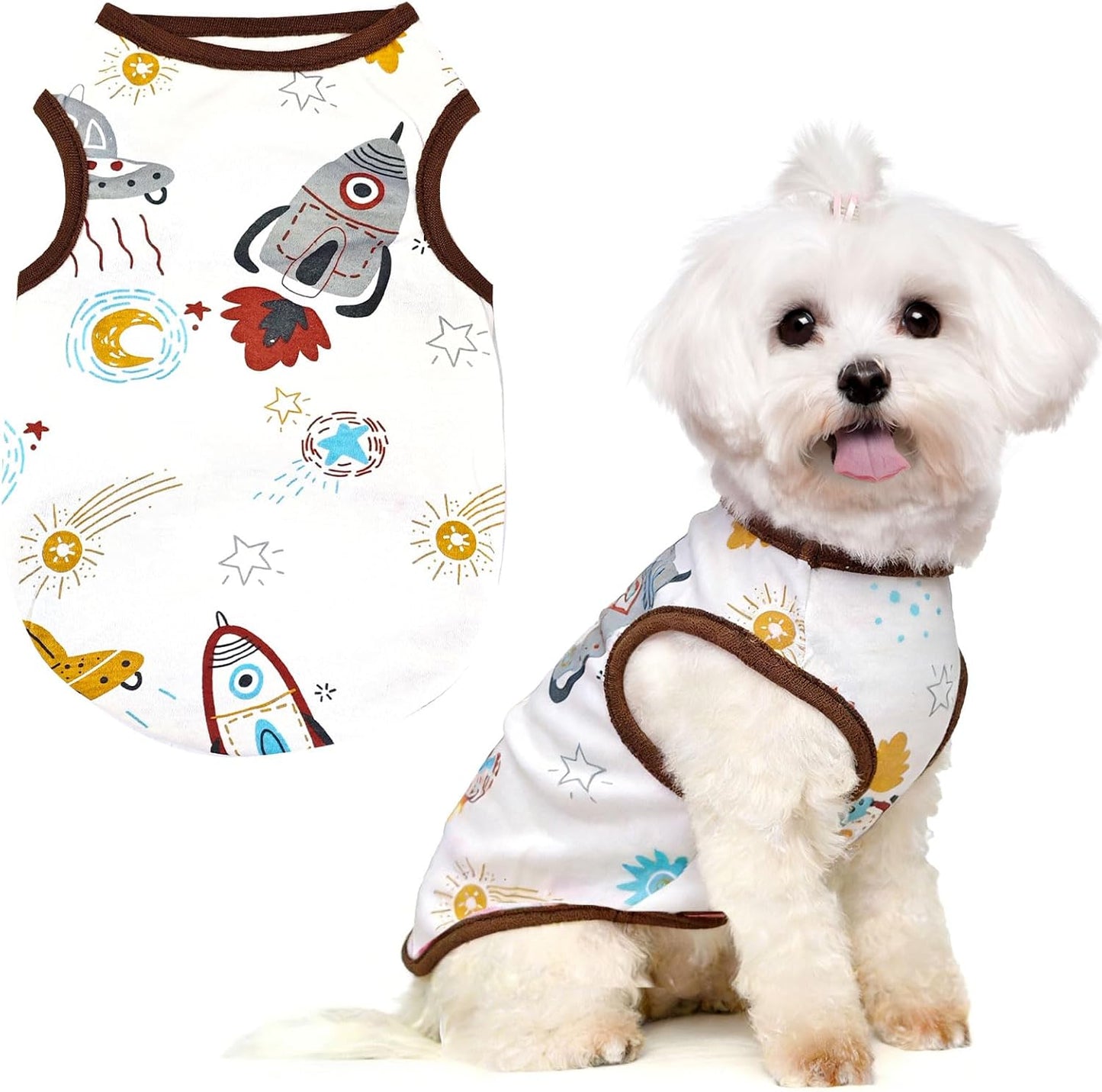 PETCARE Cute Cartoon Cat Shirts for Cats Only Soft Cotton Tshirts Brown Spaceship Cat Clothes for Cats Only Female Male Small Breeds Pet Pajamas Sleeveless Pet Tank Top Spring Summer Kitten Clothes - Image 14
