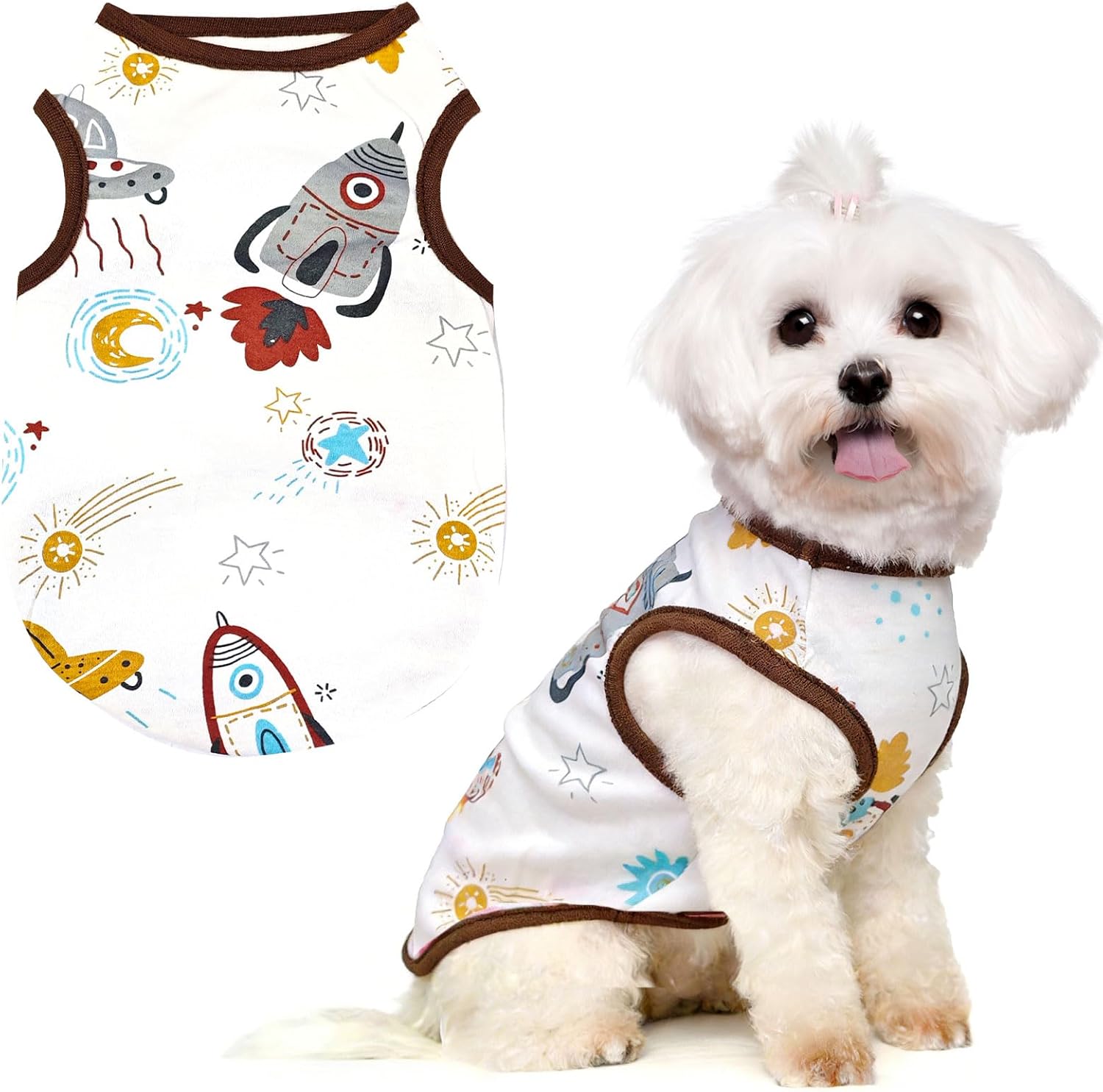 PETCARE Cute Cartoon Cat Shirts for Cats Only Soft Cotton Tshirts Brown Spaceship Cat Clothes for Cats Only Female Male Small Breeds Pet Pajamas Sleeveless Pet Tank Top Spring Summer Kitten Clothes - Image 14