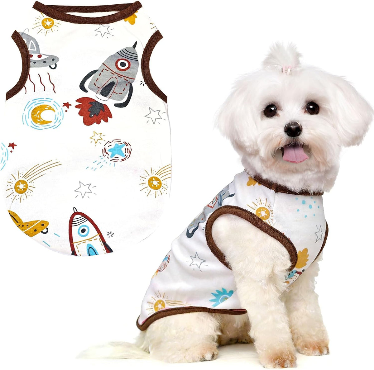 PETCARE Cute Cartoon Cat Shirts for Cats Only Soft Cotton Tshirts Brown Spaceship Cat Clothes for Cats Only Female Male Small Breeds Pet Pajamas Sleeveless Pet Tank Top Spring Summer Kitten Clothes - Image 14