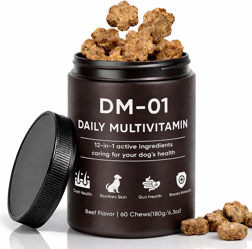 Eyutrd DM-01 daily multivitamin for dogs front packaging showing beef flavor label