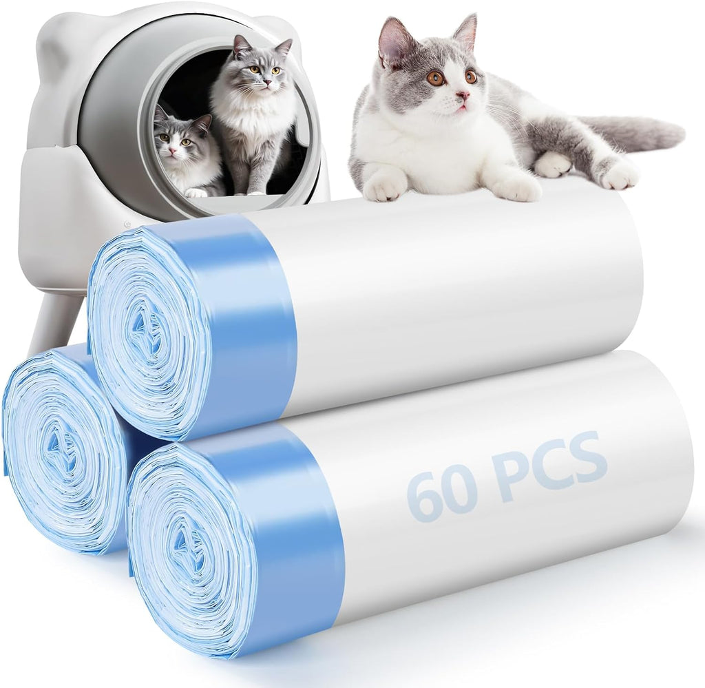 One hundred and twenty pack of cat litter box liners stored in a compact cabinet