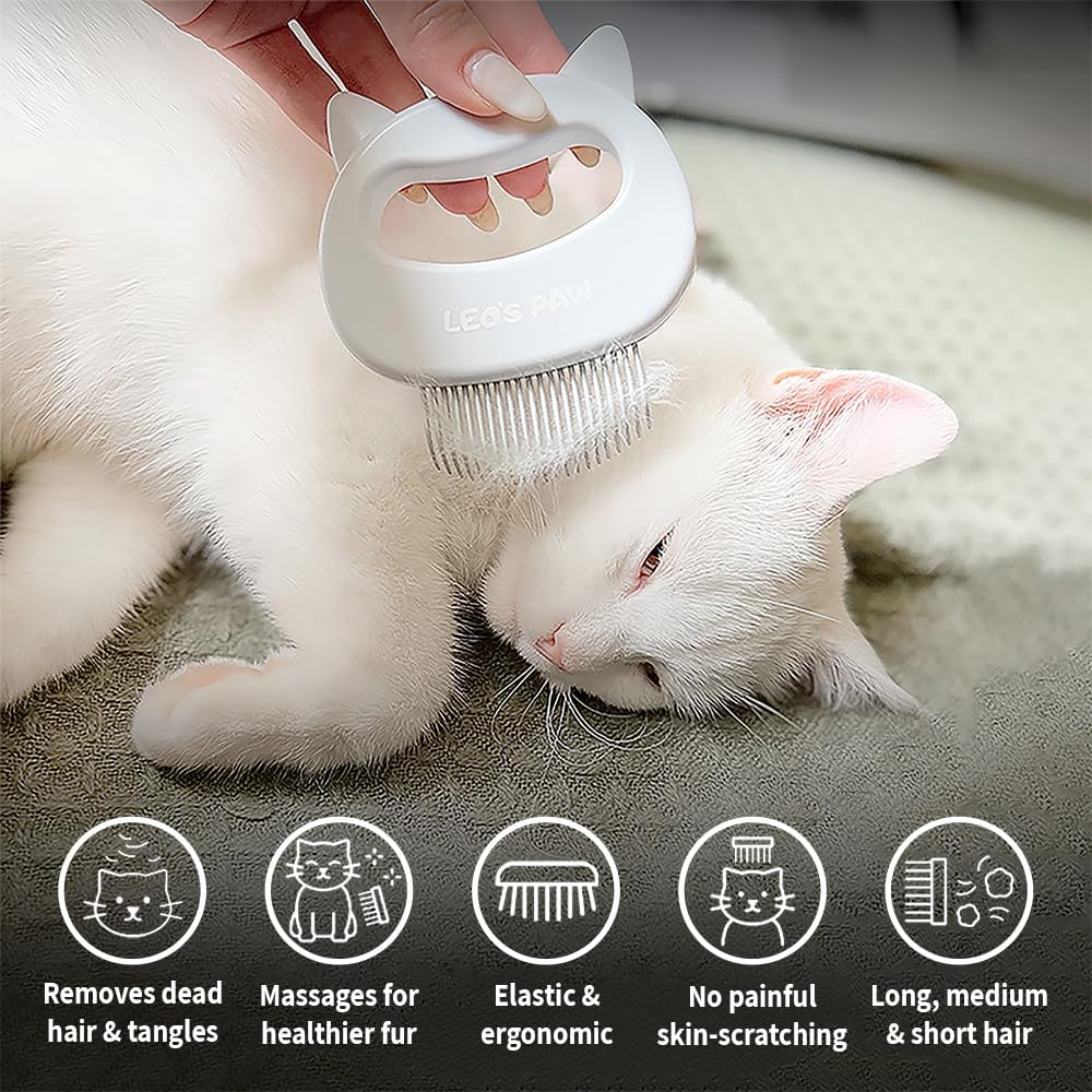 Leo's Paw soft deshedding brush showing the grey elastic grooming teeth.