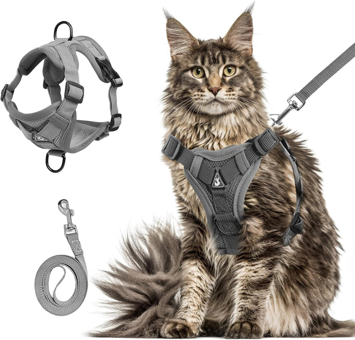 Shudyear gray cat harness closeup of secure quick release buckles