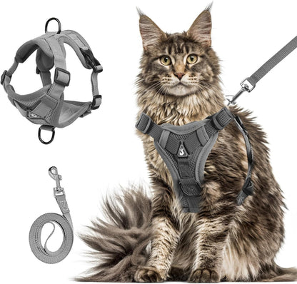 Shudyear gray cat harness closeup of secure quick release buckles