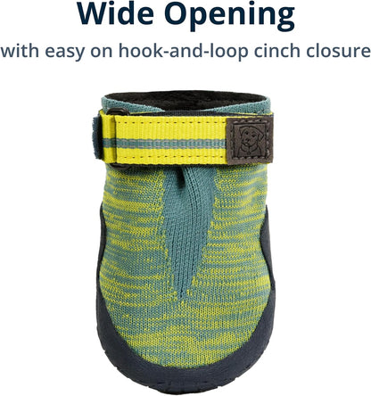 Side profile of Ruffwear dog shoes with hook-and-loop closure