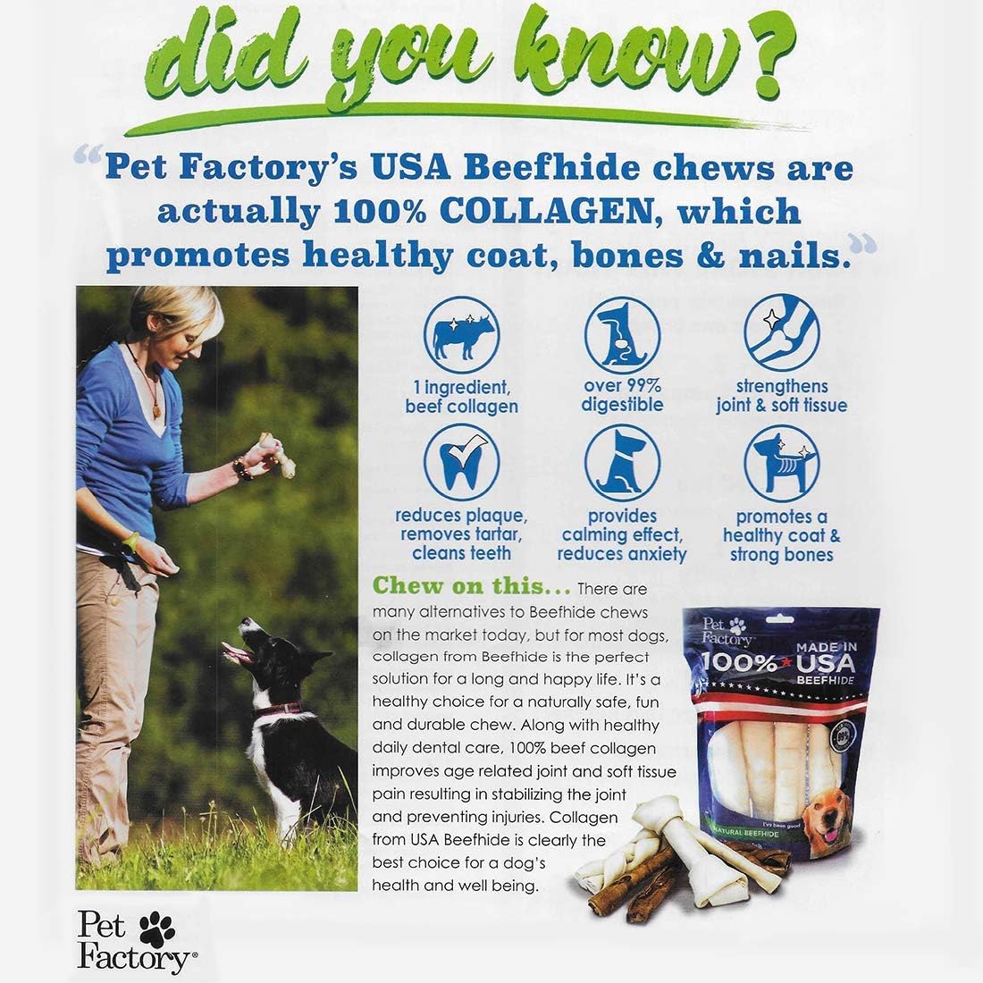 Pet Factory assorted flavor dog chewing treats packaging back