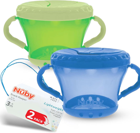 Nuby 2-Pack Snack Keepers in blue and green front view